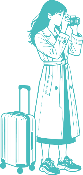 スーツケースを引く女性のイラスト