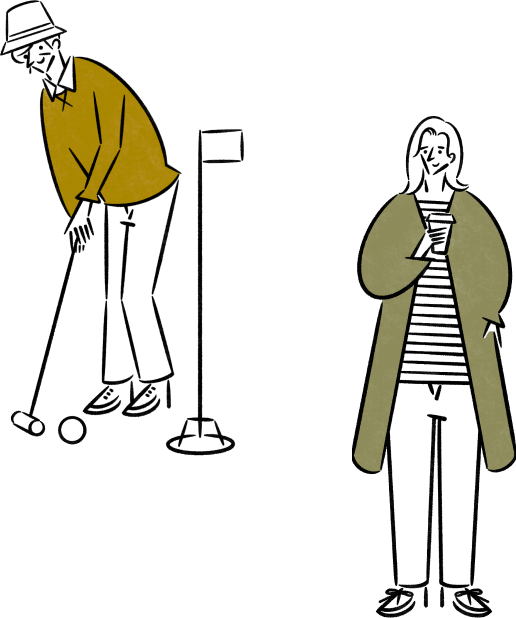 イラスト：ゲートボールをする男性と女性