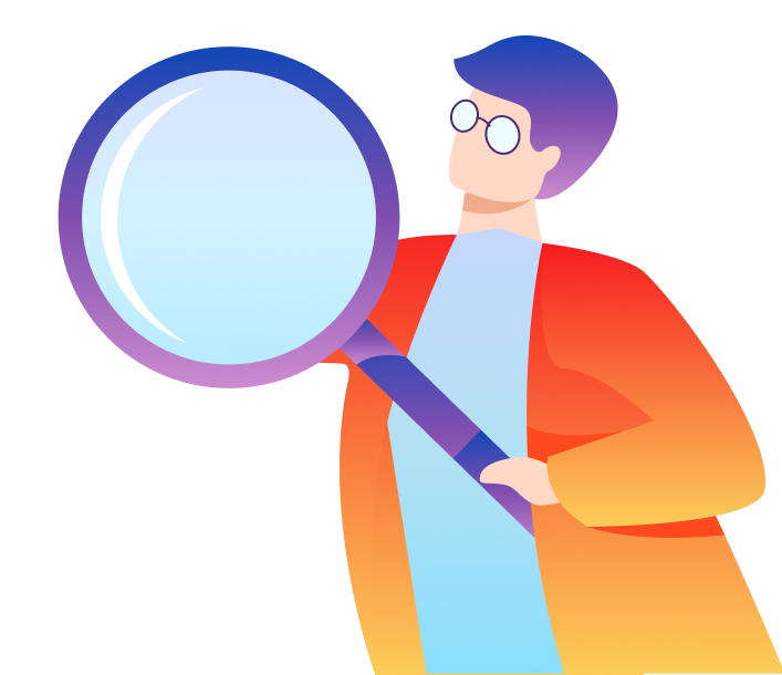 イラスト：虫眼鏡を持った人間